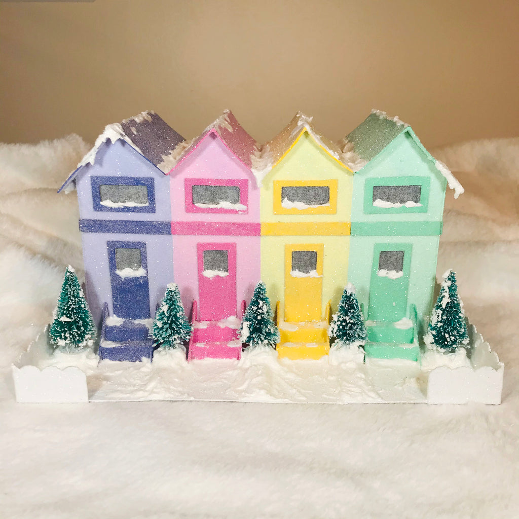 17 DIY Craft Christmas Putz Glitter House - Row Houses - Front View