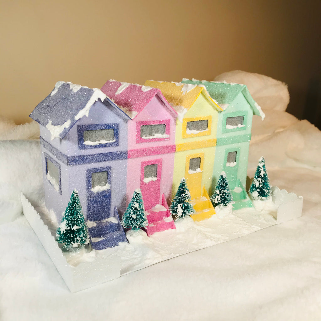18 DIY Craft Christmas Putz Glitter House - Row Houses - Side View