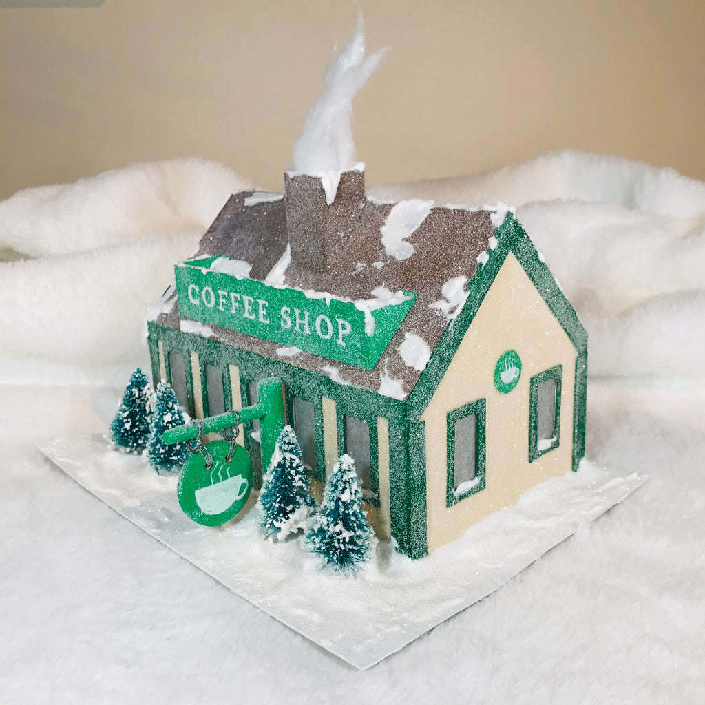 DIY Craft Christmas Putz Glitter House - Coffee Shop - Right Side View