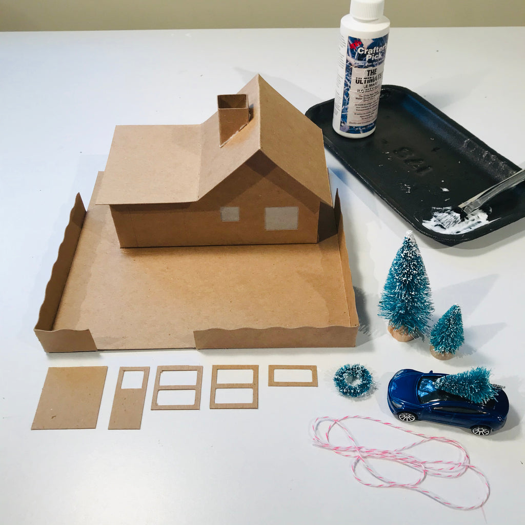 4 DIY Craft Christmas Putz Glitter House Cottage with Attached Garage Assemble with Glue 2