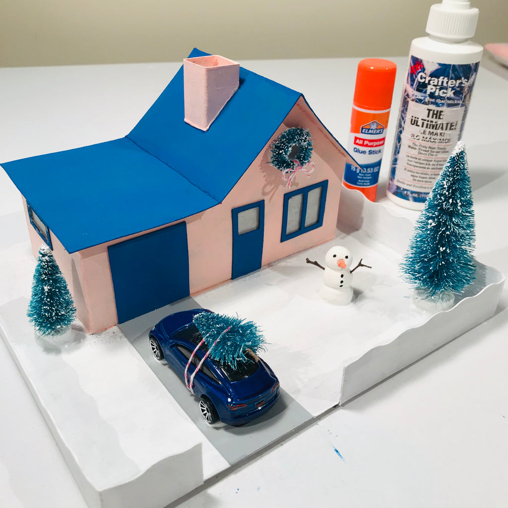 6 DIY Craft Christmas Putz Glitter House Cottage with Attached Garage Accessories
