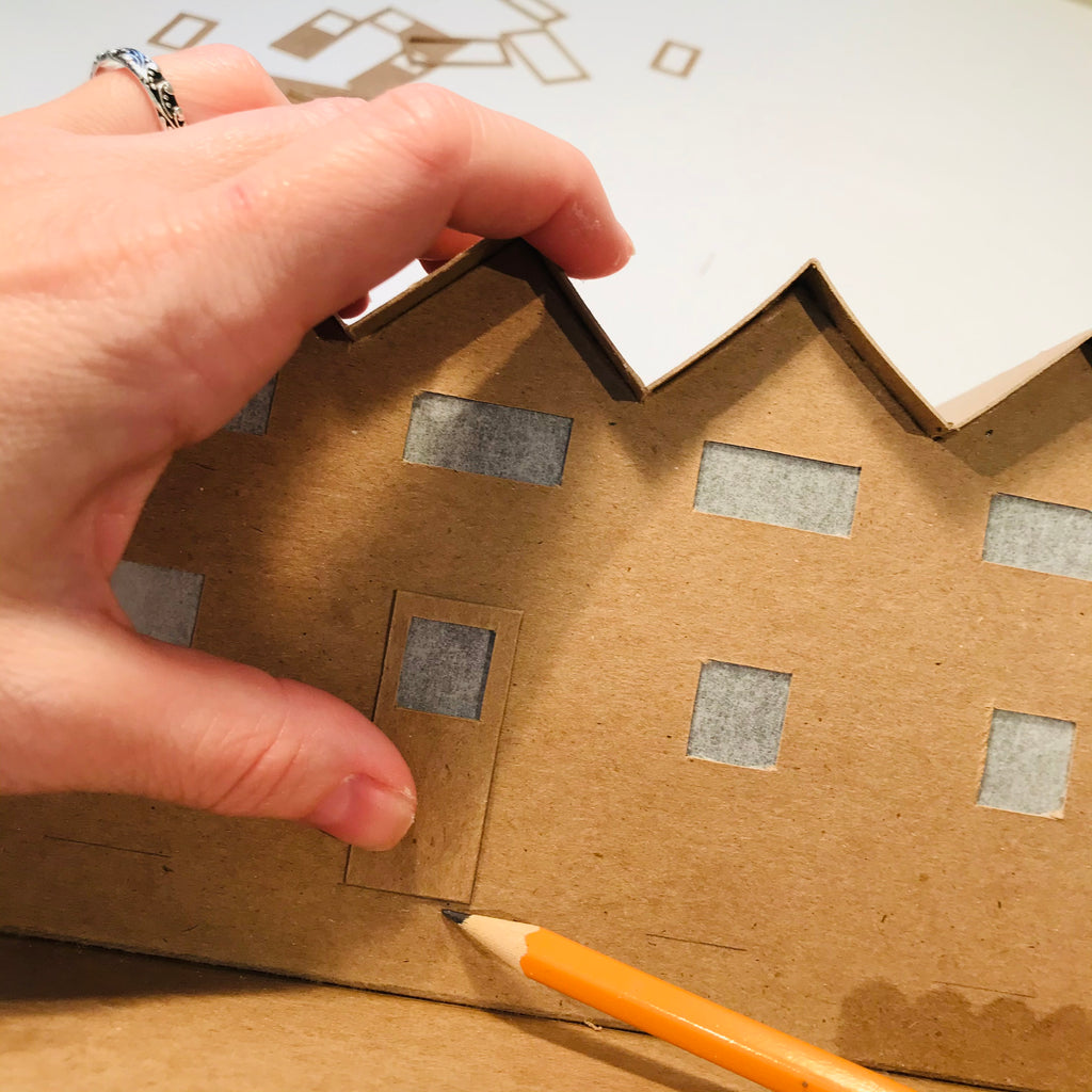 6 DIY Craft Christmas Putz Glitter House - Row Houses - Trace Markers for the Stairs