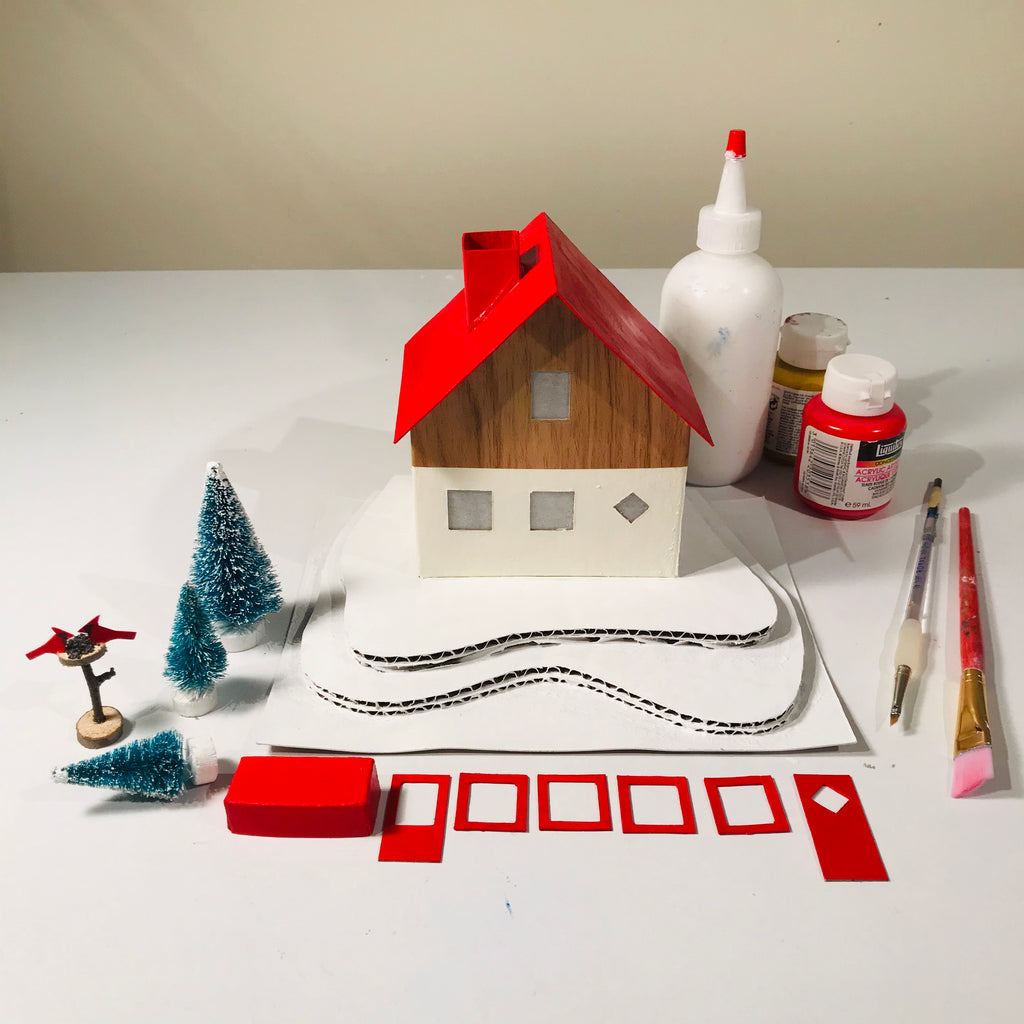 6 DIY Craft Christmas Putz Glitter House Swiss Style Alpine Chalet Paint