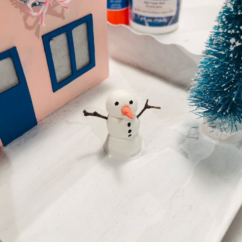 7 DIY Craft Christmas Putz Glitter House Cottage with Attached Garage Accessories Snowman