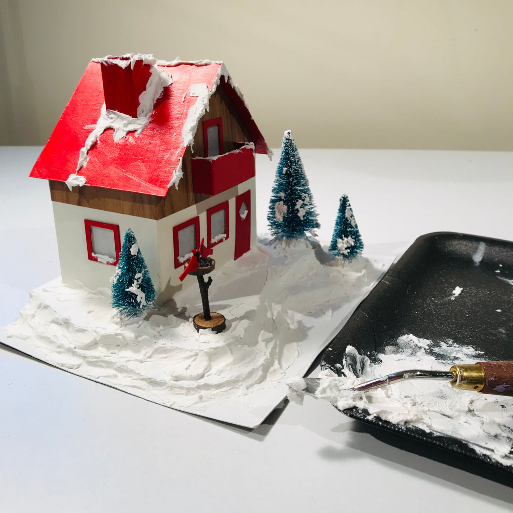 8 DIY Craft Christmas Putz Glitter House Swiss Style Alpine Chalet Fake Snow with Palette Knife