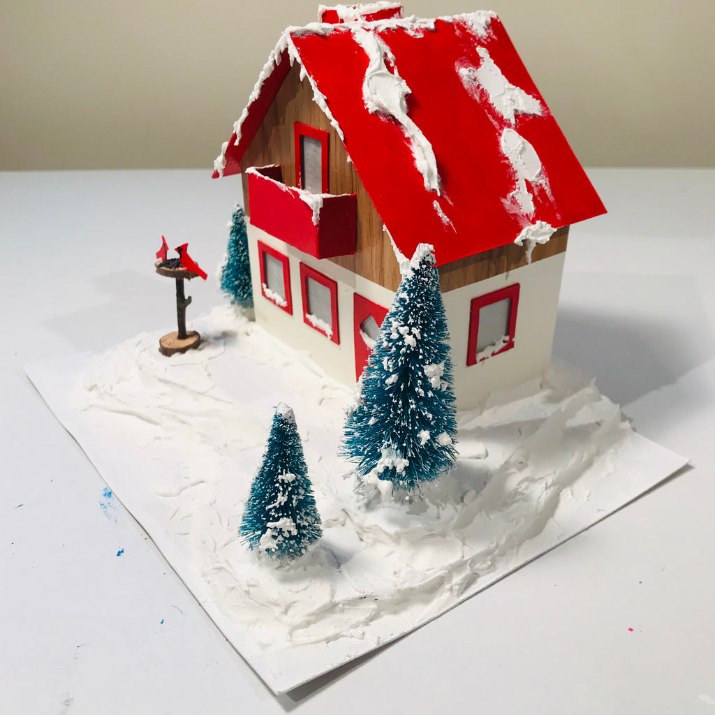 9 DIY Craft Christmas Putz Glitter House Swiss Style Alpine Chalet Fake Snow