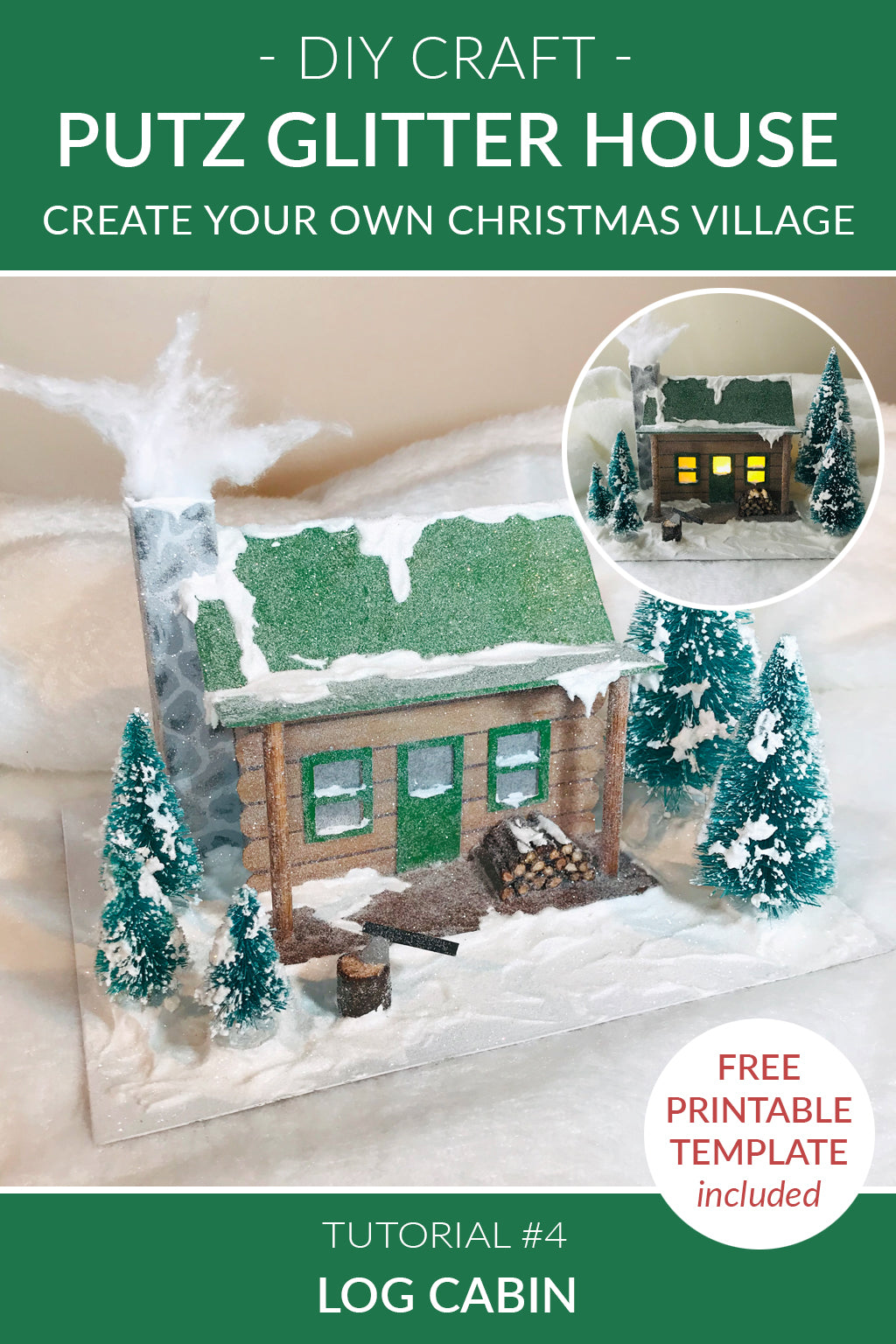 DIY Craft Tutorial 4 - Cardboard Christmas Village Putz Glitter House - Log Cabin - Montage