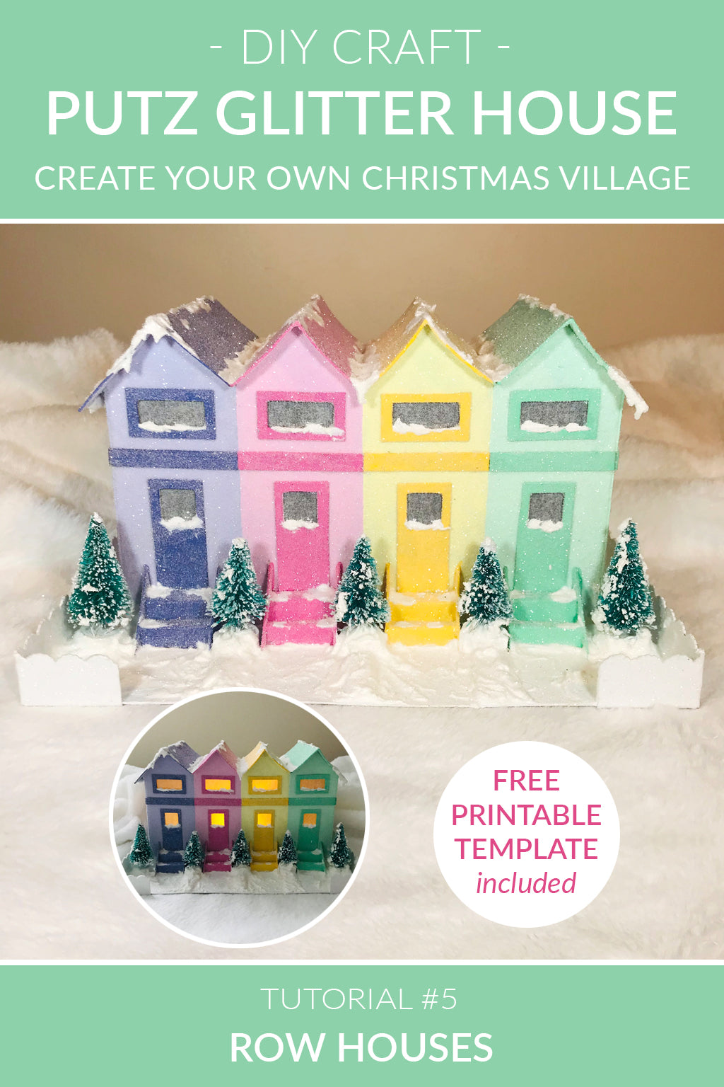 DIY Craft Tutorial 5 - Cardboard Christmas Village Putz Glitter House - Row Houses - Montage