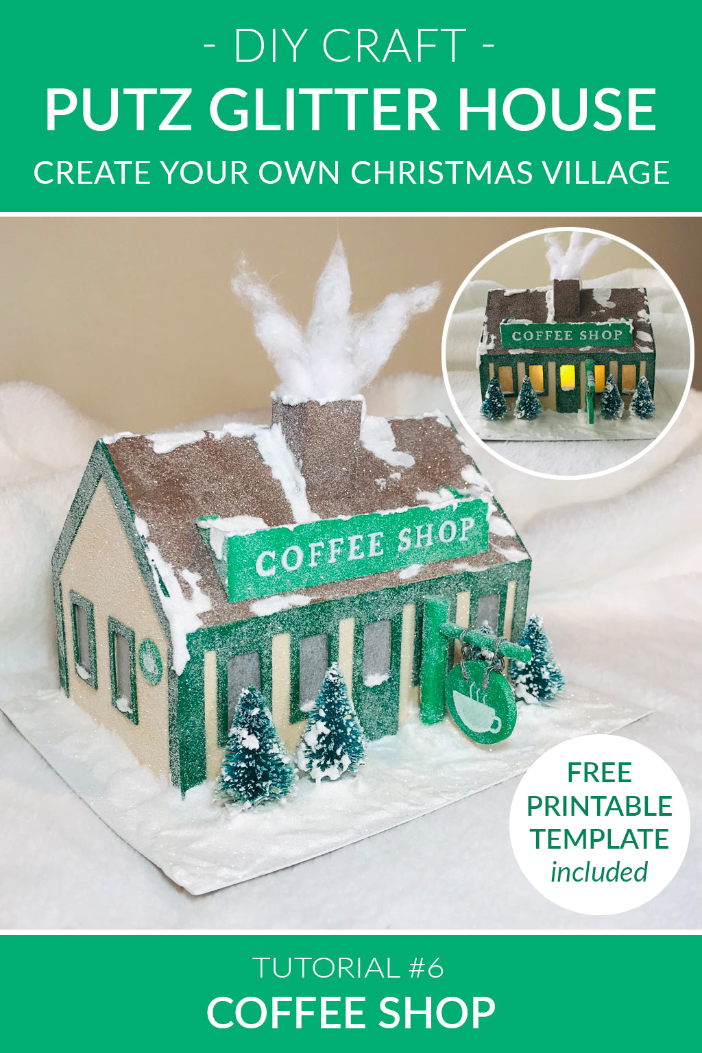 DIY Craft Tutorial 6 - Cardboard Christmas Village Putz Glitter House - Coffee Shop - Montage