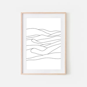 Desert Landscape Line Art Minimalist Sand Dunes Black White Pr Happy Cat Prints