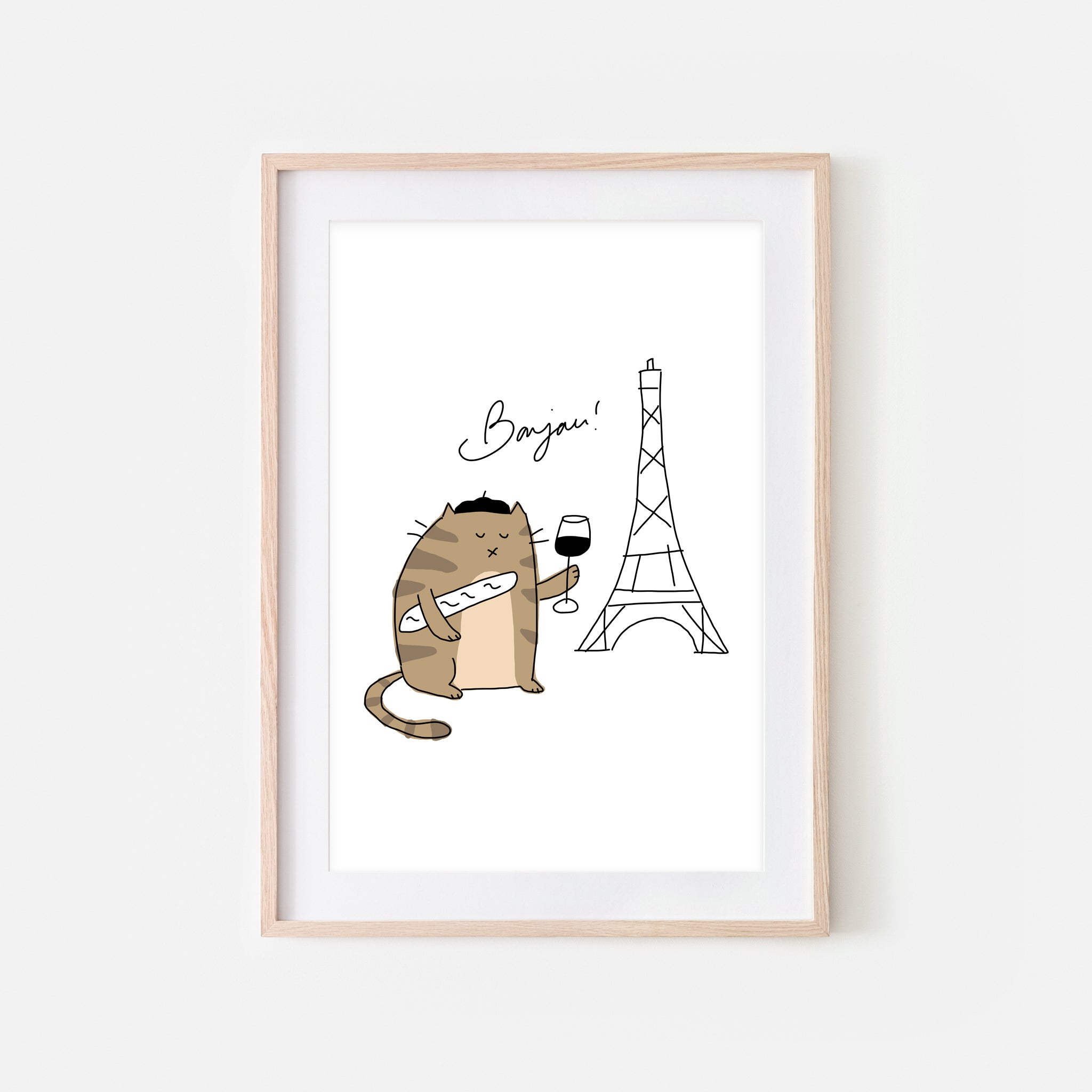 Bonjour French Brown Tabby Cat In Paris Wall Art Print Or Printable Happycatprints