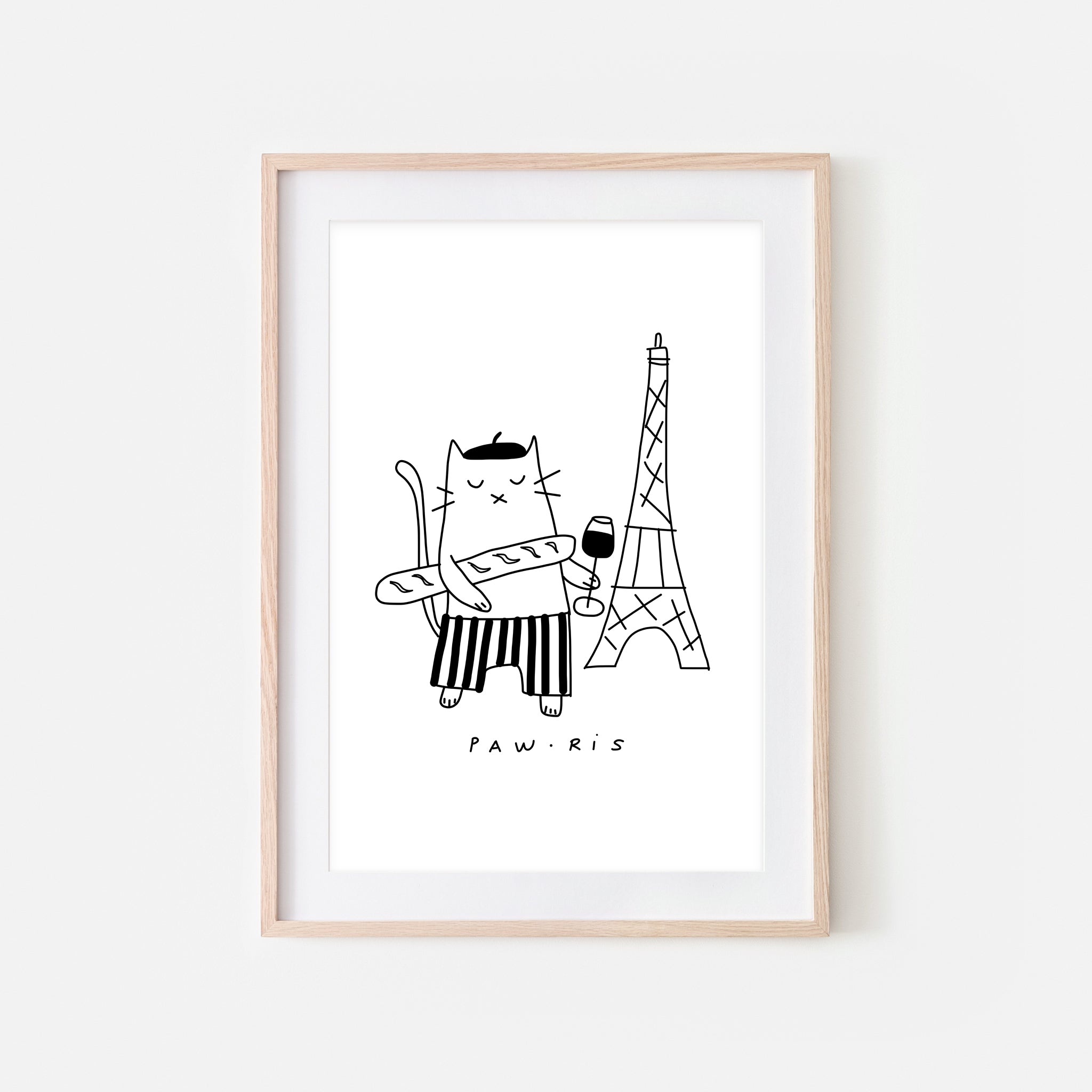 Cat In Paris Wall Art Wine Food Kitchen Decor Black White Print Or Printable Happycatprints