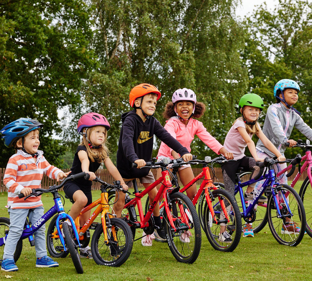 group of children together with helmets