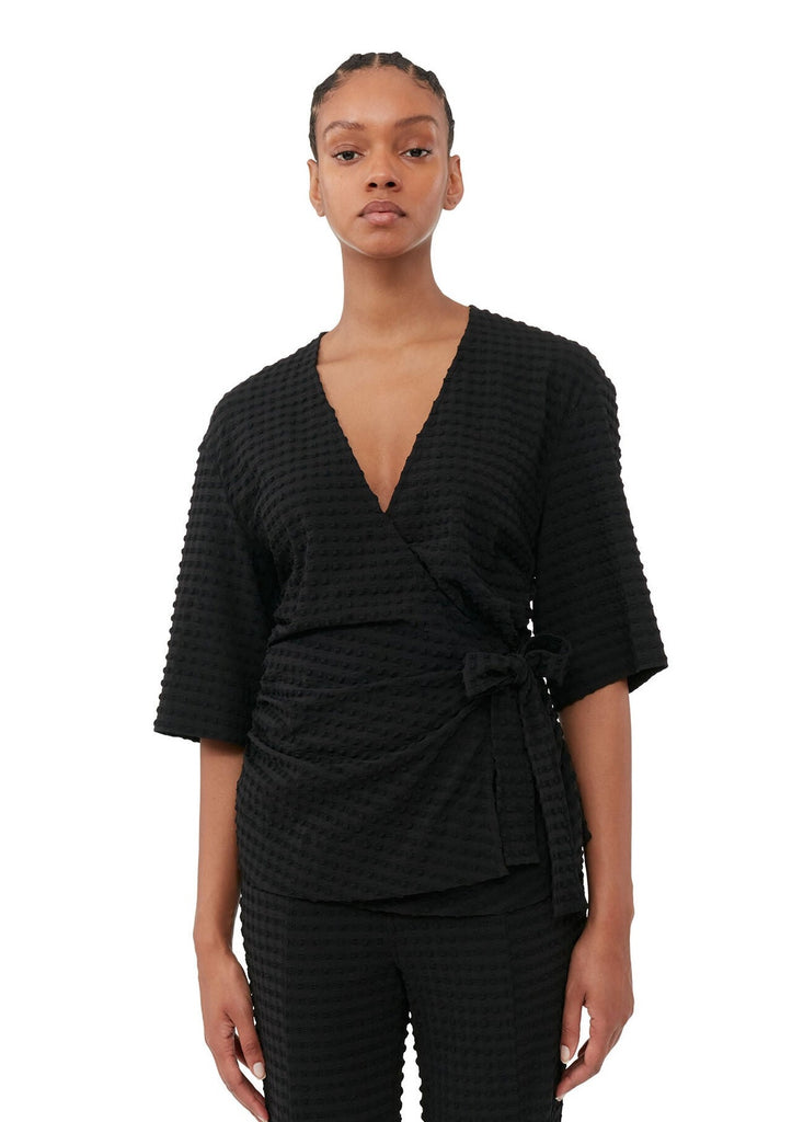 Ganni | Rib Jersey Wrap Blouse | Black – One of a few