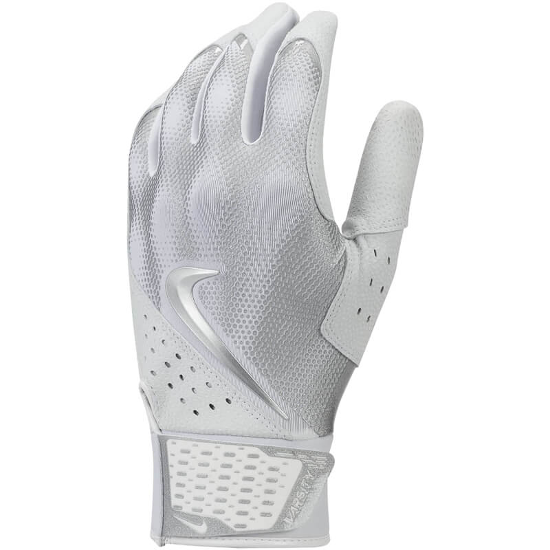 Adult Nike Alpha Varsity Batting Gloves – WHITE/SILVER – CSC