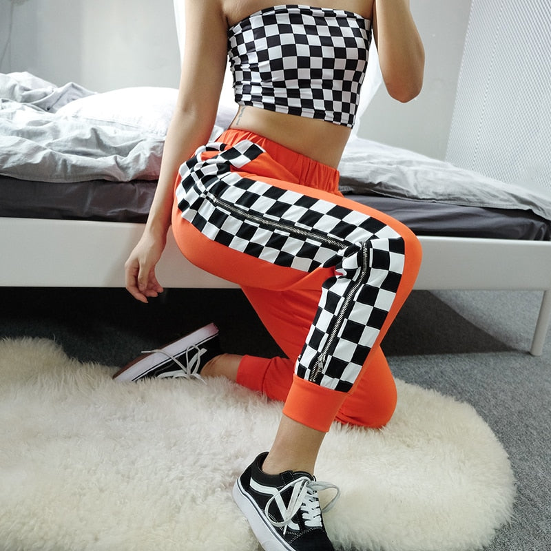 orange checkered joggers