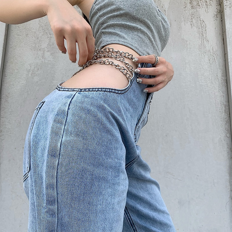 cut up jeans with chains