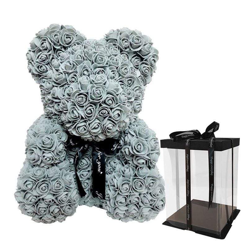 rose teddy bear with box