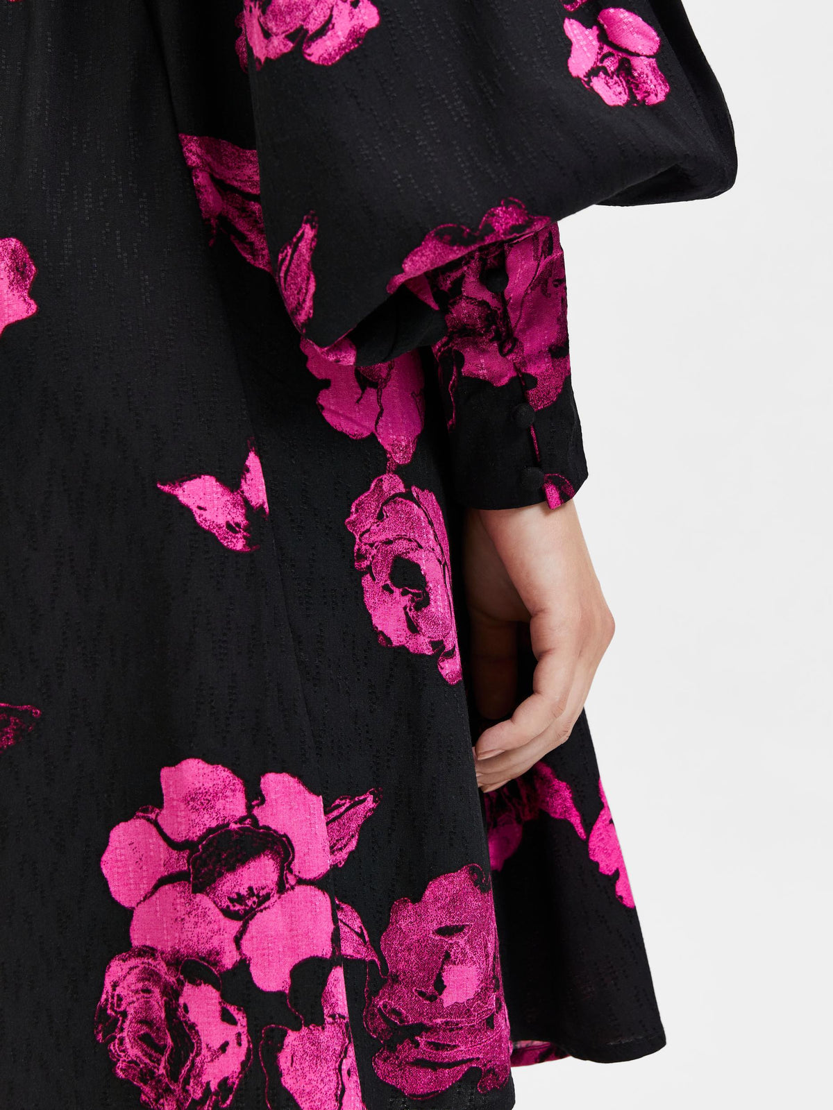 Valetta Short Wrap Dress - Black / Pink Print