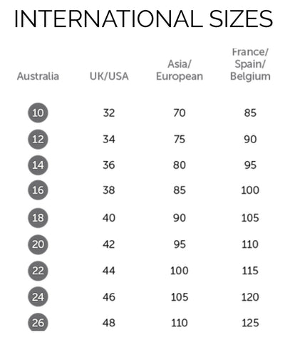 Size Chart – LUX Lifestyle Australia