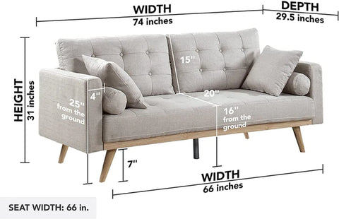 2 Seater Sofa : Modern Tufted Upholstered Fabric Sofa Couch, Ash Velvet