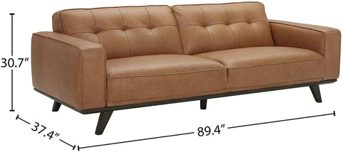 2 Seater Sofa : Modern Leatherette Sofa Couch with Wood Base