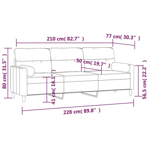 3 Seater Sofa: 3-Seater Sofa with Pillows & Cushions 82.7" Fabric