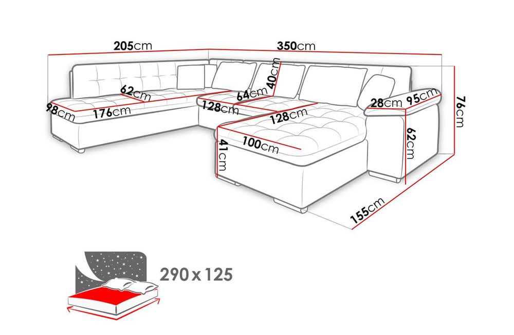 U Shape Sofa Set: 135" Wide Sectional 7 Seater Sofa