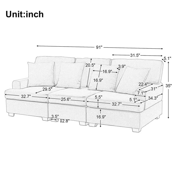 3 Seat Sofa with Removable Back, Couch, Couches, Sofas