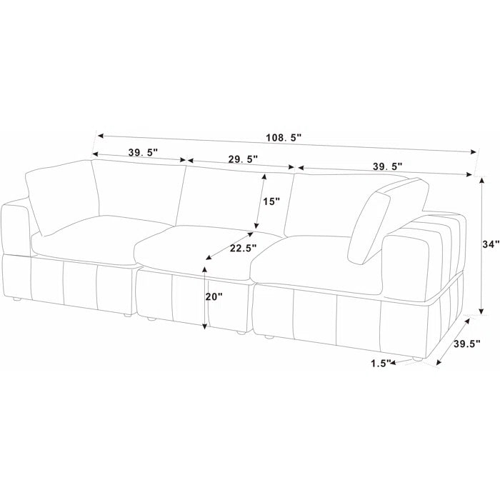 3 seater Sofa: 108.5'' Upholstered Sofa