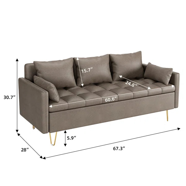 3 Seater Sofa: 67.3'' Vegan Leather Sofa