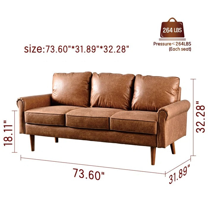 3 Seater Sofa: Ainsley 73.6'' Vegan Leather Sofa