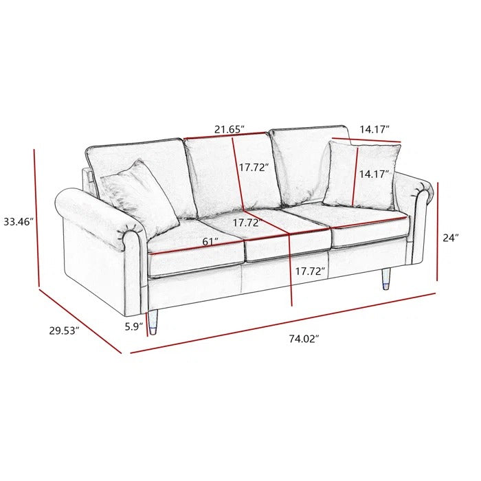 3 Seater Sofa: Annett 74'' Upholstered Sofa