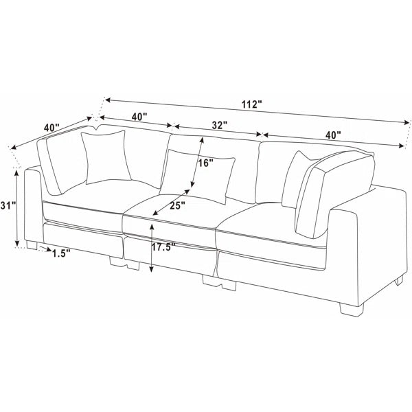 3 Seater Sofa: Assuntino 112'' Upholstered Sofa