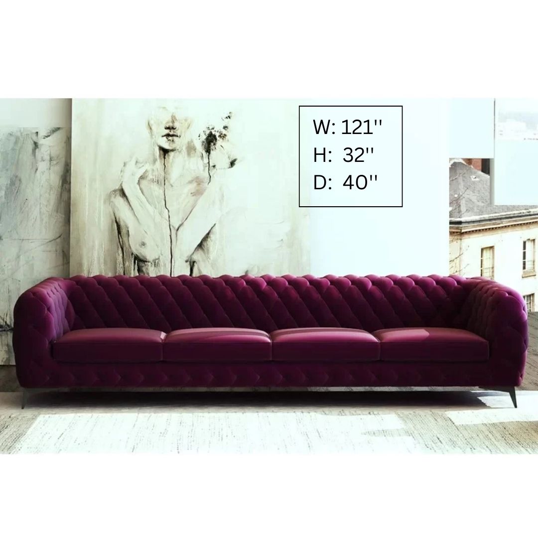 4 Seater Sofa Set: 121'' Rolled Arm Chesterfield Sofa