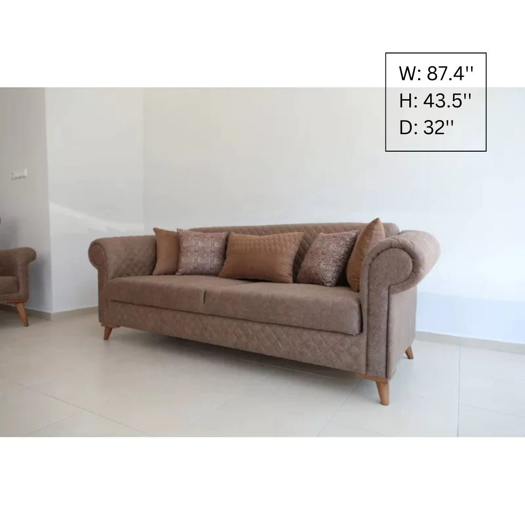 4 Seater Sofa Set: 87.4'' Rolled Arm Sofa