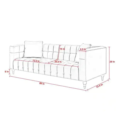 4 Seater Sofa Set : 96'' Velvet Square Arm Sofa