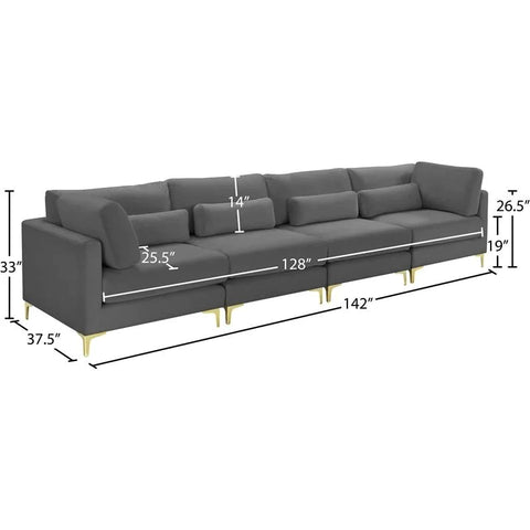 4 Seater Sofa Set : Velvet Square Arm Sofa