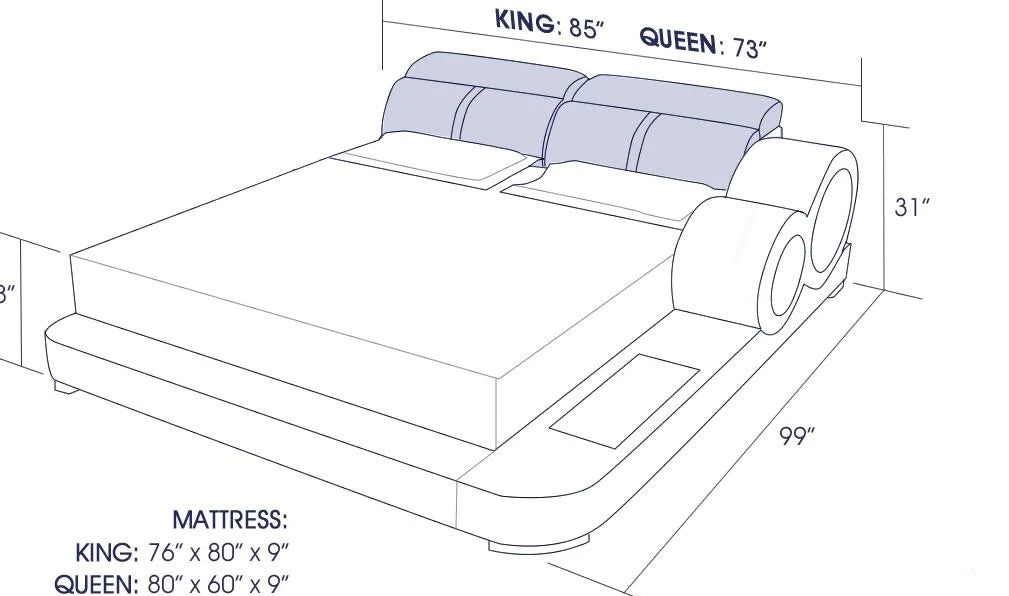 Queen Size : Leatherette Bed With Adjust Headrest