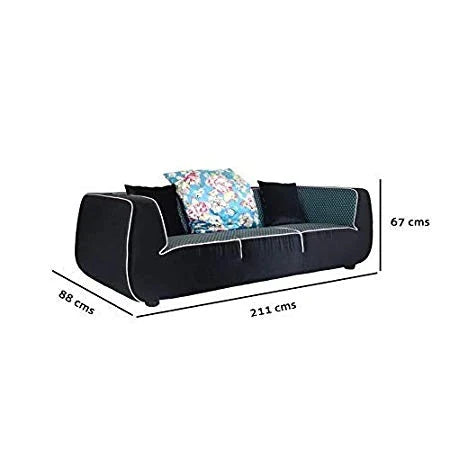 6 Seater Sofa Set:- Leonard Wood Fabric Sofa Set, Standard, (Black)