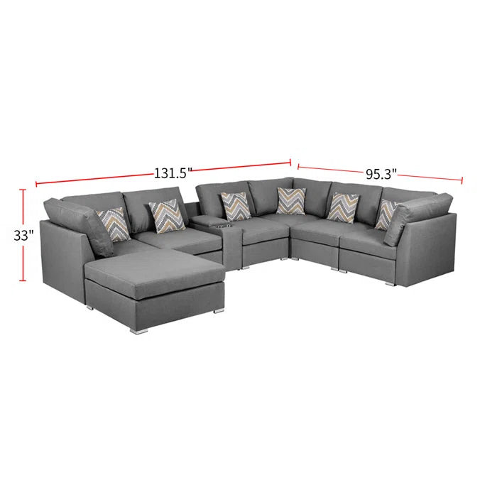 7 Seater Sofa Set: 131" Wide Modular Corner Sectional U Shape Sofa Set