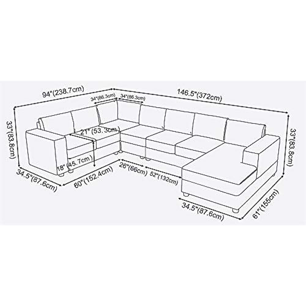 7 Seater Sofa Set: U Shape Reversible Sectional Sofa Set