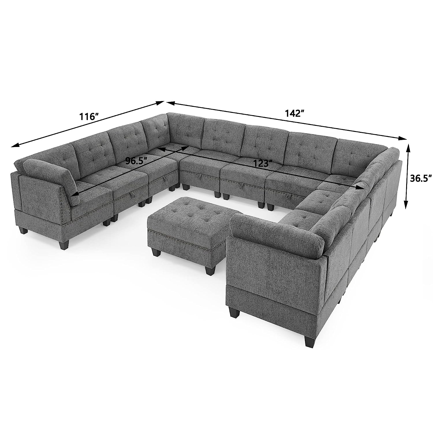 U Shape Sofa Set: 134" Wide Reversible Corner Sectional 7 Seater Sofa Set