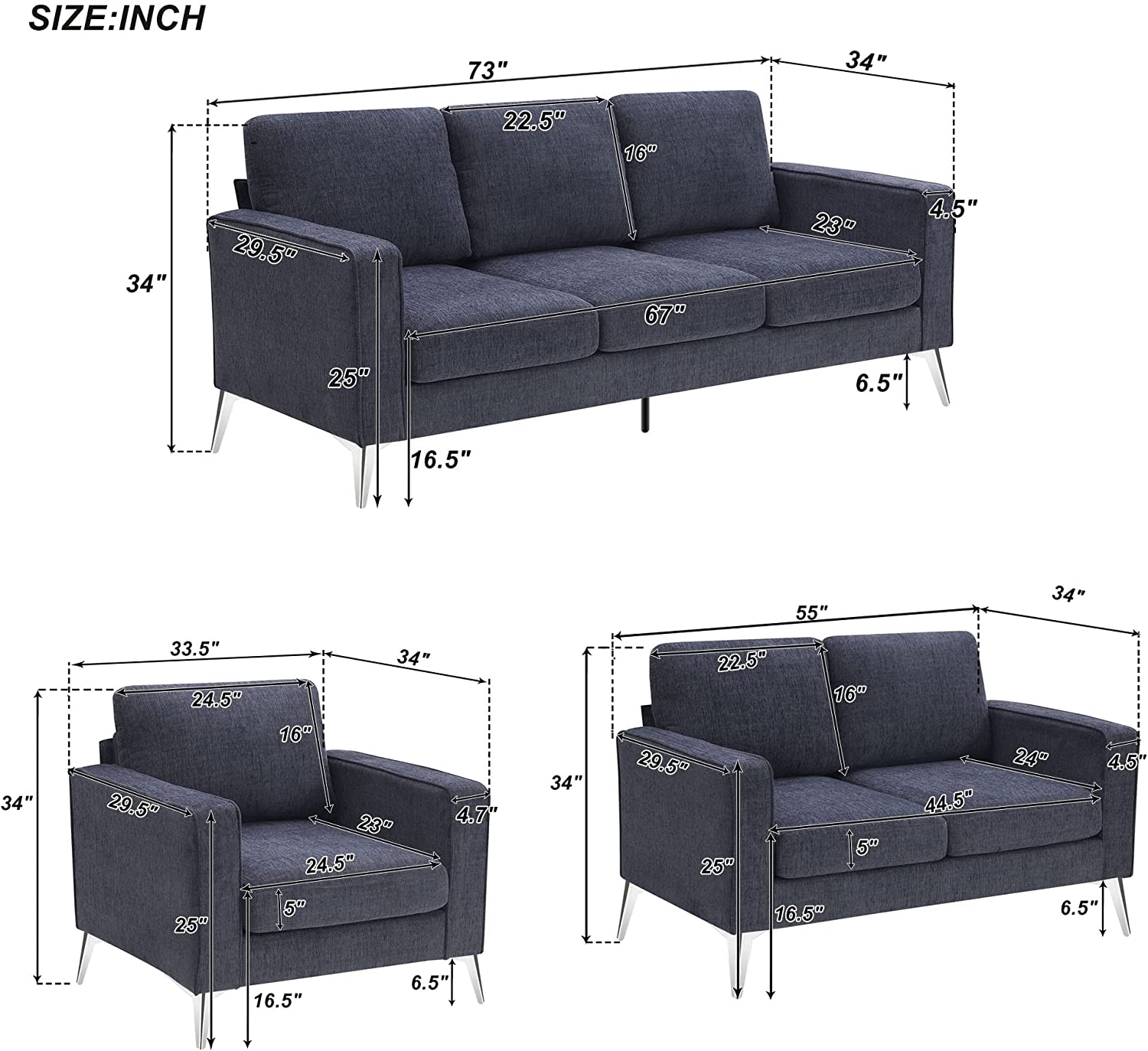 8 Seater Sofa Set: 5 Piece Standard Living Room Set