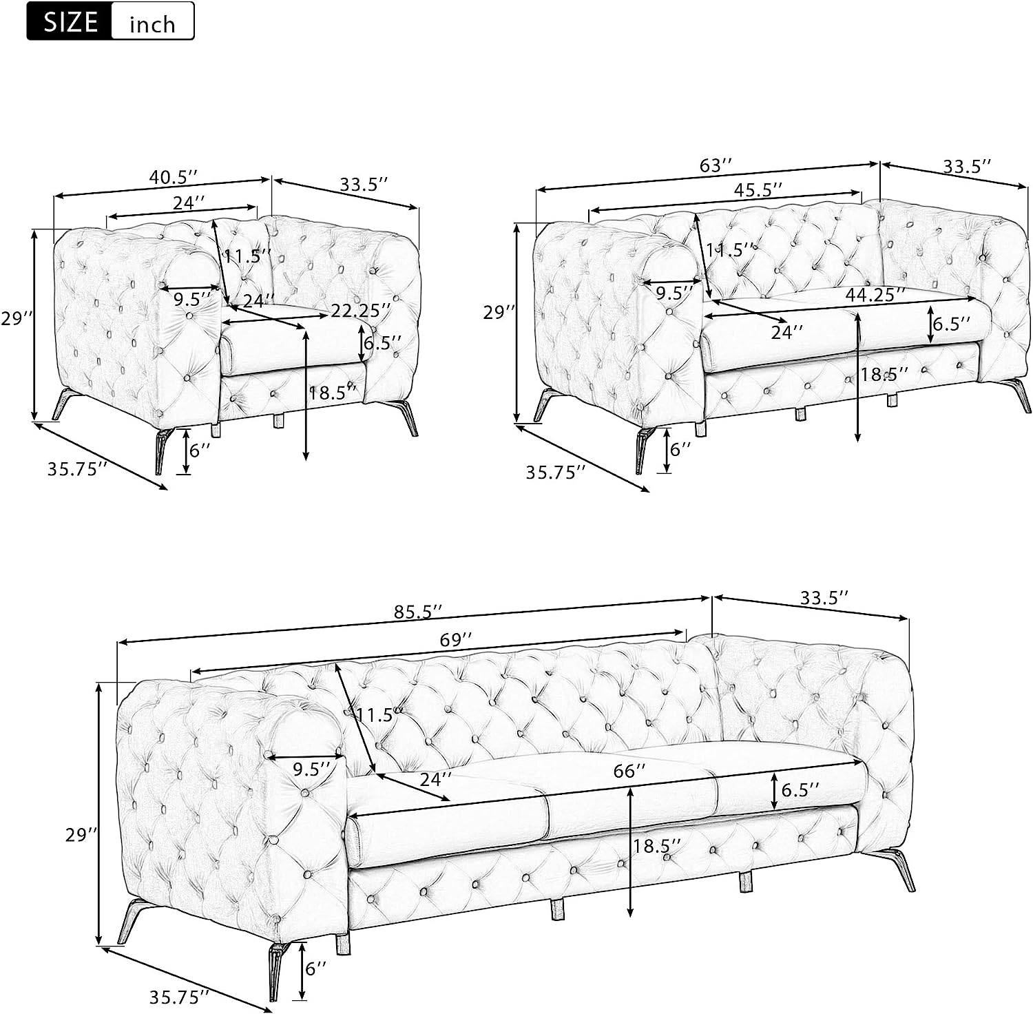 8 Seater Sofa Set: Velvet 4 Piece Living Room Sofa Set