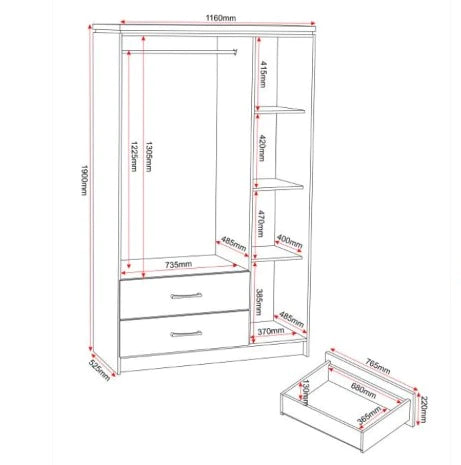 Almirah : ANDY 3 Door Wardrobe With Mirror Armoire