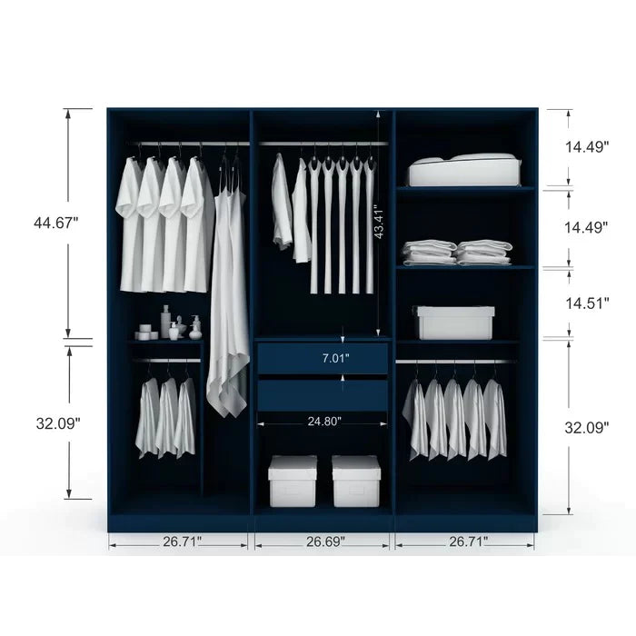 Almirah: Modern 3 Door Wardrobe With 4 Shelves