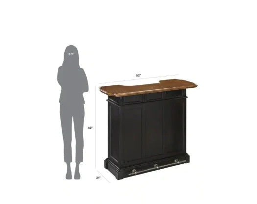 Bar Cabinet: 4-Shelf Bar with Foot Rail, White and Oak Finish