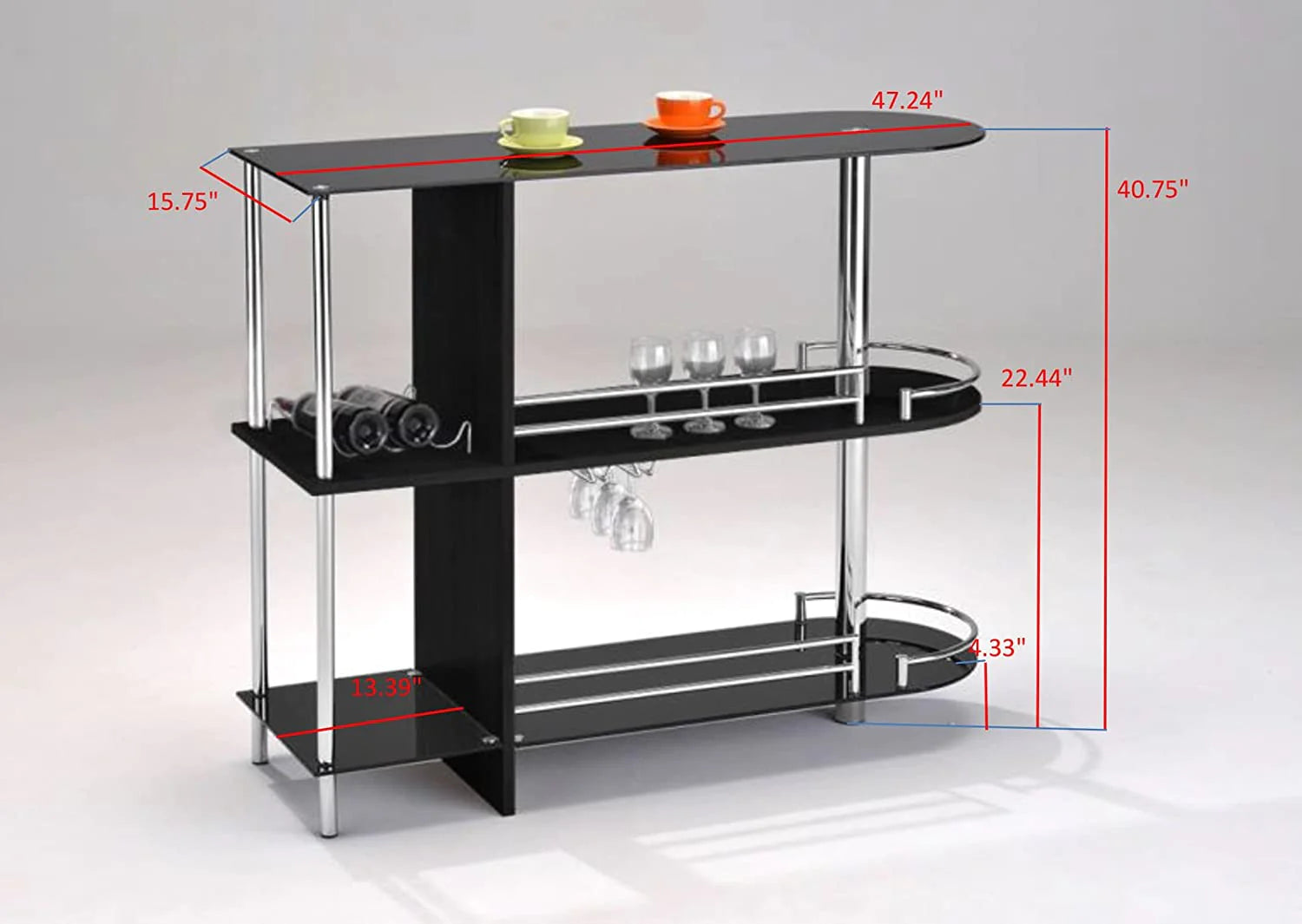 Bar Cabinet: Bar Cabinet with Two Tempered Glass Shelves