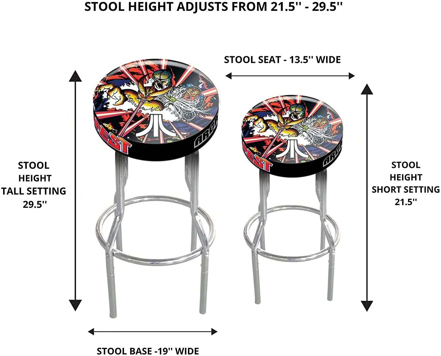 Bar Stool: Adjustable Height 21.5 inches to 29.5 inches